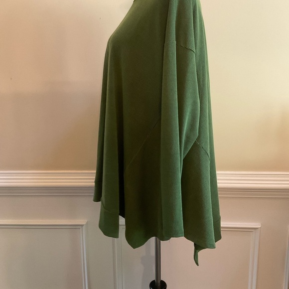 ALEMBIKA Green Mock Neck Lagenlook Trapeze Top Ribbed Long Sleeve Size M - Picture 3 of 8